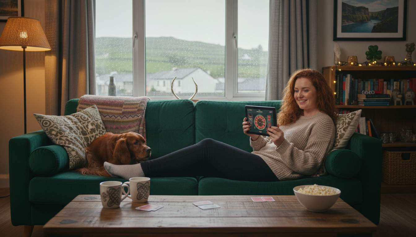 Happy woman playing casino games
